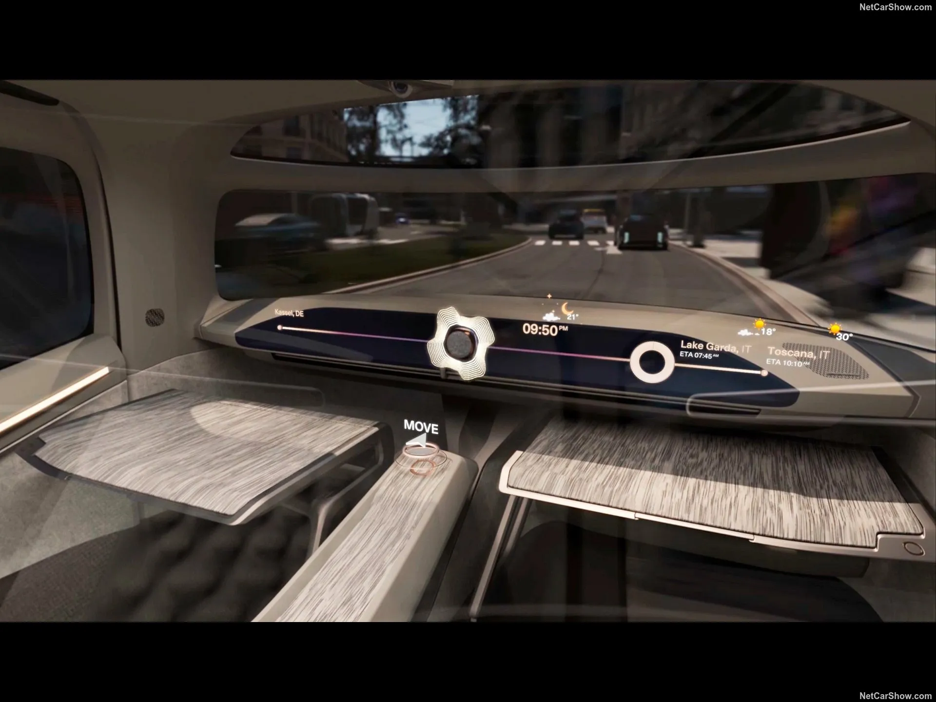GEN.TRAVEL interior with a slim dashboard and seats facing each other