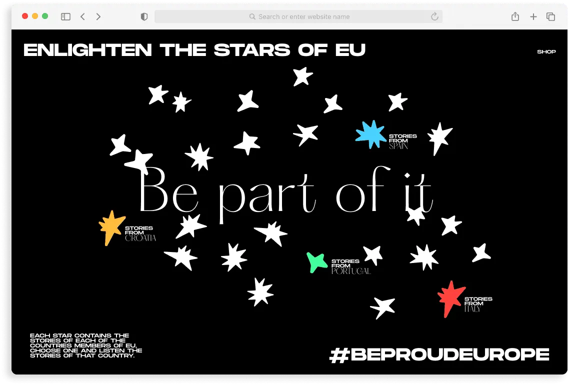 Campaign website: a night sky of stars with the line Be part of it