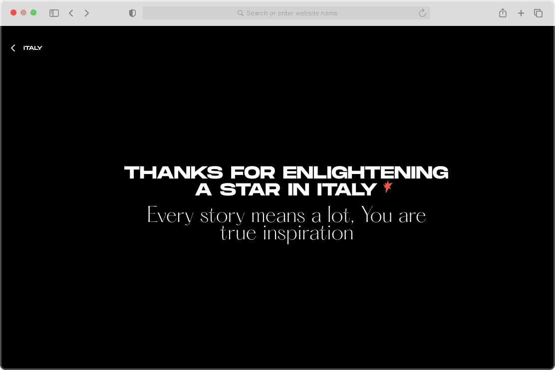 Confirmation screen thanking the user for lighting up a star