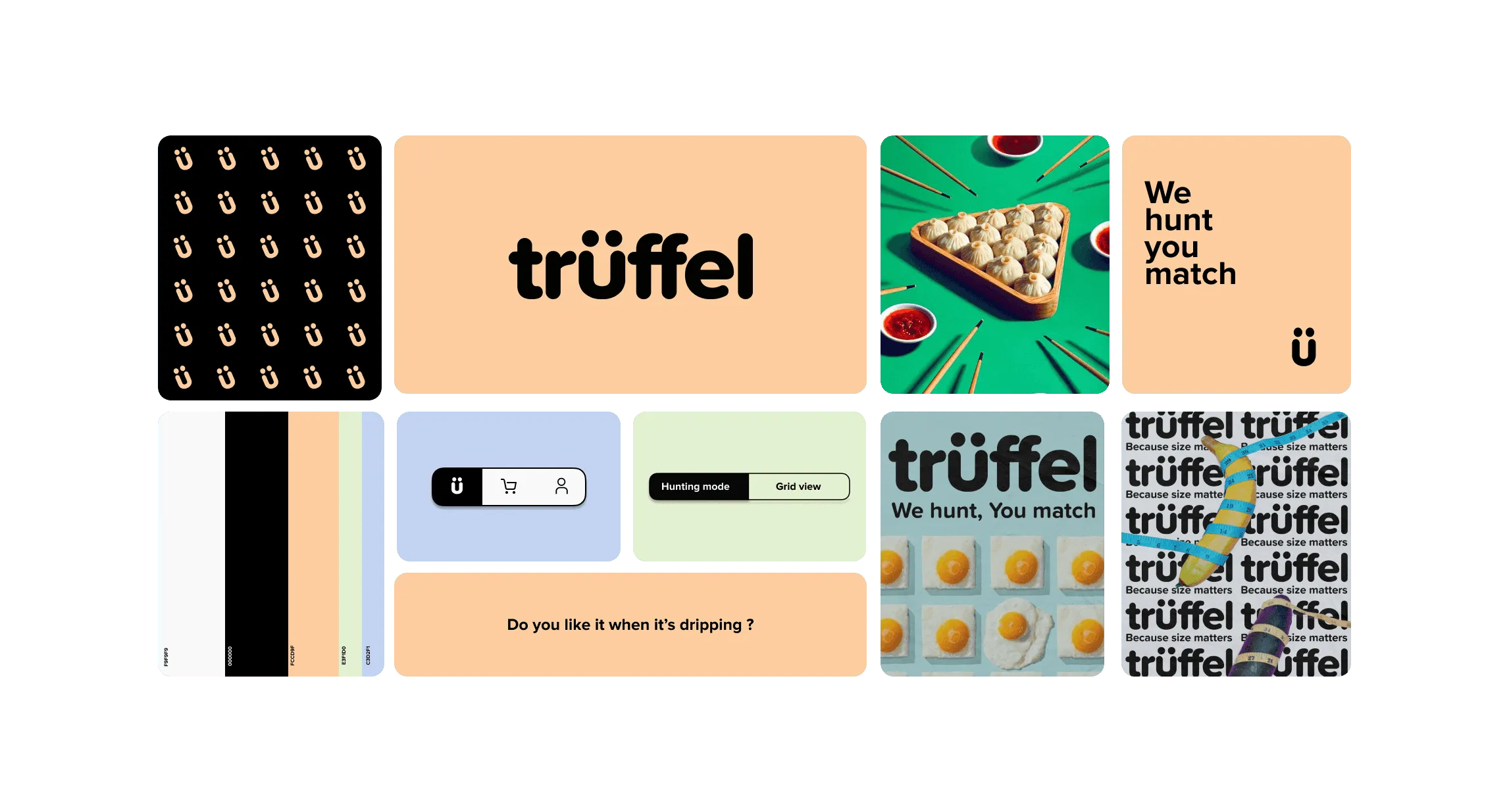 Trüffel brand board: logo, colors, patterns and packaging